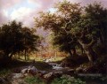 Un paysage boisé avec des personnages le long d’un ruisseau néerlandais Barend Cornelis Koekkoek